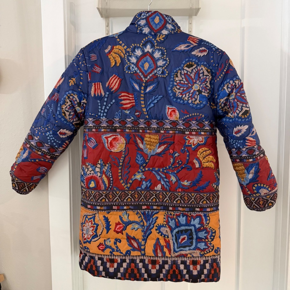 Farm Rio Black Sunset Tapestry Reversible Puffer Kimono Jacket XS BohoMaximalist - Picture 4 of 12